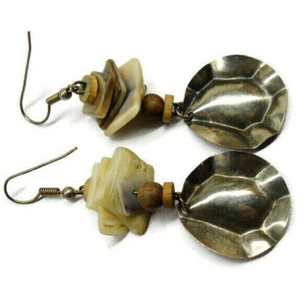 Layered Stone Silver Tone Vertical Drop Dangle Hook Earrings Womans - Picture 7 of 8